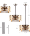 Dimensions and design of Ceiling Fan With Lights And Remote, 4-Light LED Chandelier Fandelier, Brushed Nickel finish