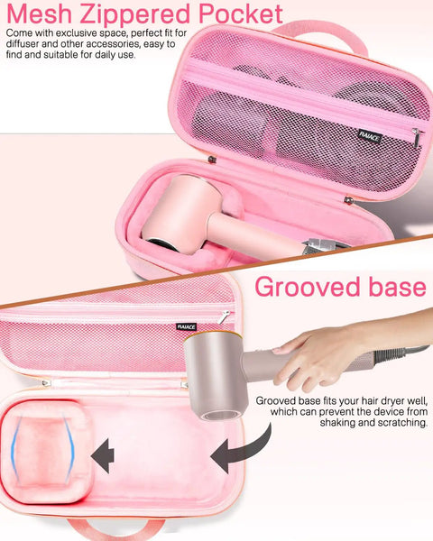 Hard Travel Case For Dyson Hair Dryer And Accessories Ultra Durable Shockproof Shell With Soft Anti Static Lining Lightweight And Compact Rose Red Case Only Perfect On The Go Organizer For Your Styling Kit Great For Travel And Daily Use with mesh pocket for accessories and grooved base for secure fit.