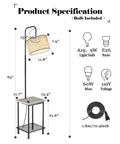 Rustic Cozy Solid Wood End Table Floor Lamp With Built In USB Type C Port And Electrical Outlet, product dimensions and features