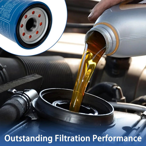 Honda Oil Filter 5 Pack Compatible With Civic CR V Odyssey Accord Pilot And GX Series Engines shown with motor oil.