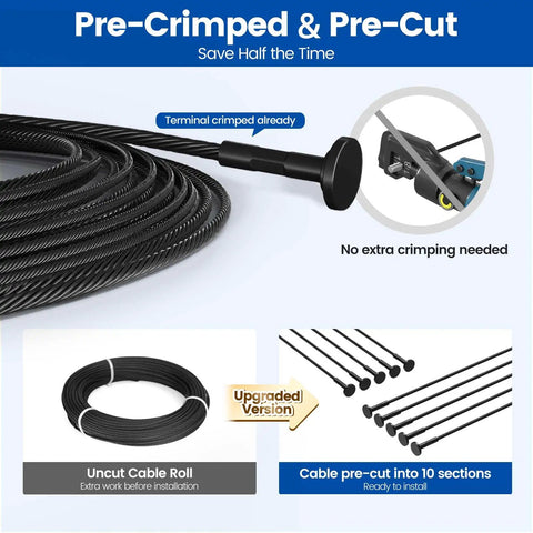 Upgraded 4-8 Ft Black Pre-Crimped Cable Railing Kit With 36 Inch System For Decks And Porches Includes Post And Handrail Easy DIY Install Swagless Design User Guide Complete Set RC01