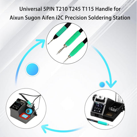Five Hole T245 Soldering Handle For JBC Aixun Sugon Aifen I2C Precision Soldering Station with high-temp silicone grip