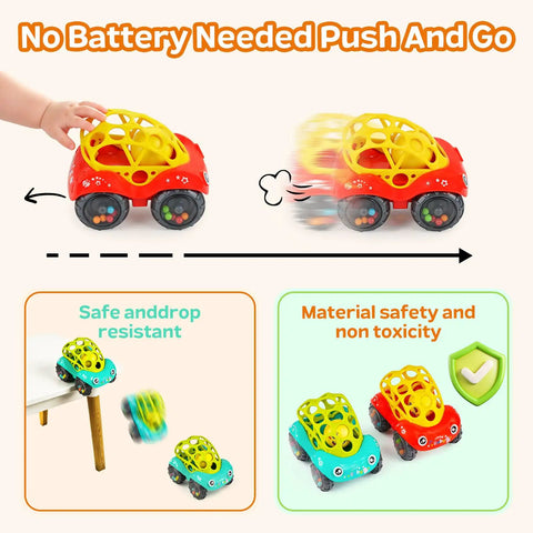Built To Last Toddler Car Toys Set For Ages 1 To 5 Easy Grip Geometric Cars push and go toys with safety features shown