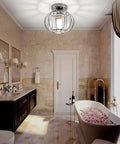 Bathroom with Modern Semi Flush Mount Ceiling Light Fixture With Crystal Chandelier Effect Chrome Small Ceiling Lamp.