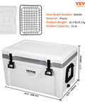 Ultra Light Hard Cooler 52 Qt With Heavy Duty Handle Keeps Ice For Up To Six Days Ideal Ice Chest For Camping Road Trips And Outdoor Adventures 30 Percent Lighter Than Rotomolded Coolers, shown with dimensions and removable basket.