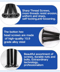 Massive 500 Piece M3 Countersunk Head Socket Cap Screws Set 4 6 8 10 12 14 16 20mm Fully Threaded Ten Nine Grade Black Alloy Steel Metric Machine Screws Bolts Nuts Washers Kit showing sharp threads and high-quality alloy steel