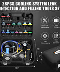 Shop Grade 28 Piece Radiator Pressure Leak Tester And Coolant Refill Tool With Universal Vacuum Adapters in carrying case.