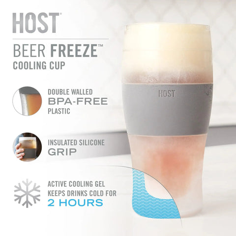 Freezable Beer Glasses Set Of 2 16 Oz Double Wall Insulated Pints Keep Brews Ice Cold Longer Gray Tumbler For Cold Drinks