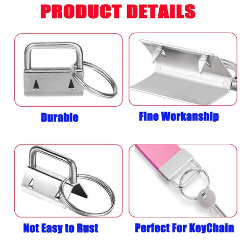 Close-up image of 60 Piece 1 Inch Key Fob Hardware Kit With Installation Pliers Four Color Set Silver Black Bronze Gold DIY Lanyard