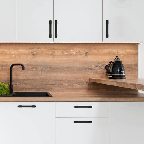 10 Pack 5 Inch Hole Centers Matte Black Cabinet Handles And Drawer Pulls installed in modern kitchen cabinets