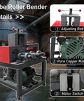 Yokoma Electric Tube Pipe Bender Machine With 15 Round And 9 Square Dies 2.2KW 3HP Motor showing adjusting rod and copper motor.