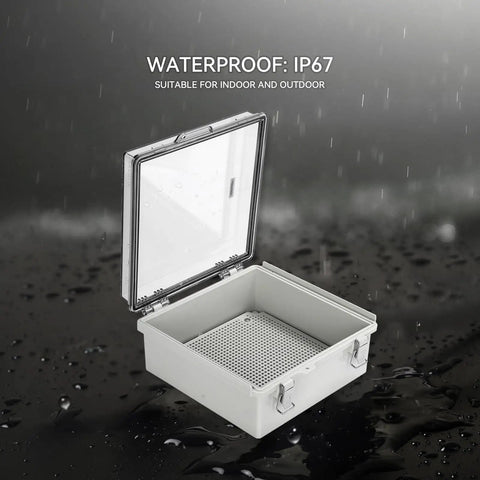 Top Shelf Hella Sturdy Weatherproof Junction Box With Clear Viewing Cover And Din Rail Mounting showcasing waterproof design in use.