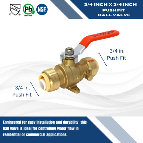 Push Fit 3/4 Inch Ball Valve With Drain And Drop Ear For Quick Install And Easy Mounting, durable plumbing fitting