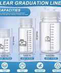 Wide Mouth Plastic Bottle Set With Airtight Lids, 24 Pcs, 1 Oz 2 Oz 4 Oz Graduated, Leak Proof, Food Grade PP Containers shown with sizes