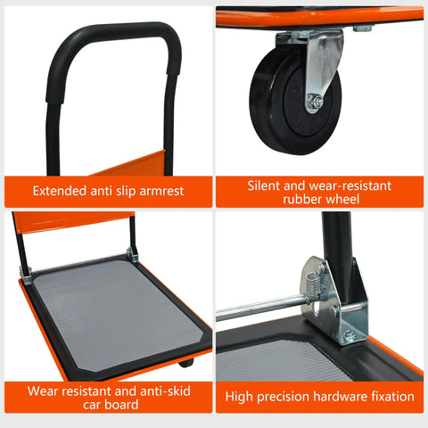 Smooth Rolling Heavy Duty Hauler Boasting 330 Pound Capacity And 360 Swivel Silent Wheels Makes Moving Gear A Breeze showing sturdy handle and quiet rubber wheels.