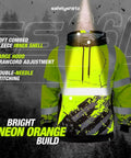 American Grit Hi Vis Hoodie for Men Built Tough, Class 3 Type R Safety Sweatshirt, Heavy-Duty Polyester, Reflective Hood, Yellow