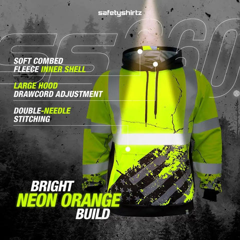 Hi Vis Safety Hoodie For Men Road Crew Ready, Heavy Duty Polyester With Soft Fleece Interior, Class 3 Type R Meets ANSI ISEA 107-2020, Yellow Large