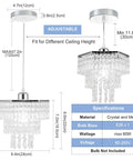 Modern 3 Tier Crystal Chandelier Mini Chandelier Flush Mount Ceiling Light Fixture Hexagon Hanging Pendant Lights For Dining Room Kitchen Hallway Bathroom Chrome Finish E26 Compatible Shines Bright with specifications on size and material.