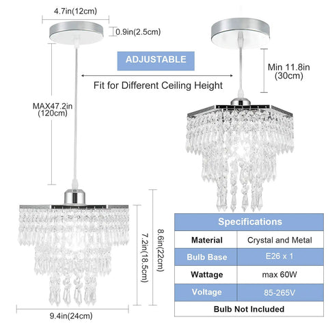 Modern 3 Tier Crystal Chandelier Mini Chandelier Flush Mount Ceiling Light Fixture Hexagon Hanging Pendant Lights For Dining Room Kitchen Hallway Bathroom Chrome Finish E26 Compatible Shines Bright with specifications on size and material.