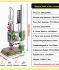 Boss Level Heavy Duty Manual Arbor Press With Gentle Spring Action For Leather Crafting Rivet Setting Copper Cutting and Pro Grade Hardware Installation, showing dimensions and features.