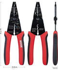 8 Inch Professional Wire Stripper and Crimping Tool for 10 to 22 AWG Solid Copper and Aluminum Cable, front and side view