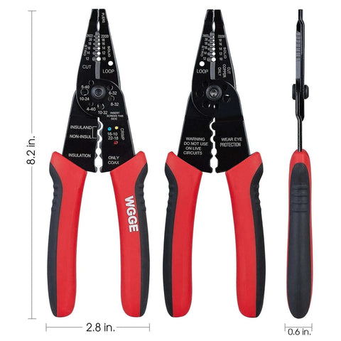 8 Inch Professional Wire Stripper and Crimping Tool for 10 to 22 AWG Solid Copper and Aluminum Cable, front and side view