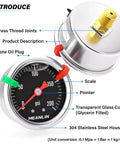 Stainless Steel Liquid Filled Pressure Gauge WOG 0-200 PSI, 1/8 NPT, 1.5 Inch Dial, Back Mount, Glycerin Filled with labeled parts