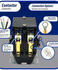 Built Tough 2 Pole Contactor 120V 40A Coil Replacement For AC Compressors and HVAC Equipment with connection options displayed