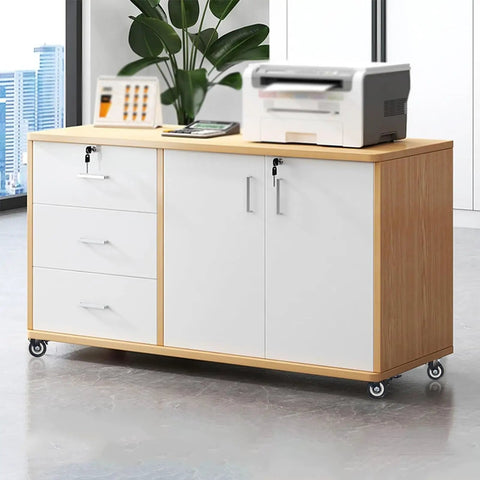 Smooth As Butter Heavy Duty 4 Pack Swivel Castor Wheels 5 Inch Polyurethane Caster Set used on a modern office cabinet with printer.