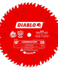 Premium Combo Saw Blade 10 Inch With 50 Precision Teeth Made For Smooth Rip And Crosscut Work On Any Lumber, red color, carbide material.