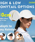 Woman wearing UPF 50 Plus Ponytail Baseball Cap For Women White Size Small Medium With Instant Dry Cooling Tech next to ocean