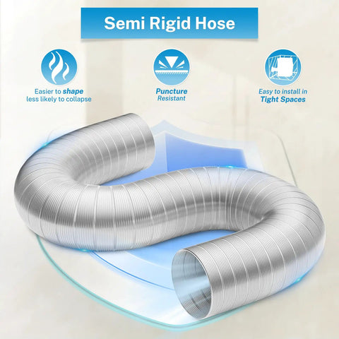 Magnetic Dryer Vent Coupling Kit With 4 Inch SemiRigid Dryer Vent Hose Aluminum Foil Tape And Two Clamps For Tight Spaces No Fuss Quick Connect And Disconnect For Fast Lint Cleanup showing semi-rigid hose