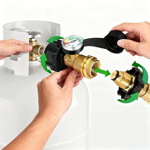 Connecting Propane Tank Gauge Gas Pressure Meter with QCC1 Type 1 Connection, Solid Brass to Cylinder