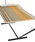 Waterproof Double Hammock With Stand For Outdoor Hangout Heavy Duty Two Person 55 Inch Quick Dry Textilene Hammock With Hardwood Spreader Bar Pillow And Pockets 475 Lb Capacity Coffee