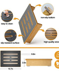 Diagram of sturdy wooden step stool for adults with upgraded no slip rubber, 450 lb capacity, showing dimensions and features