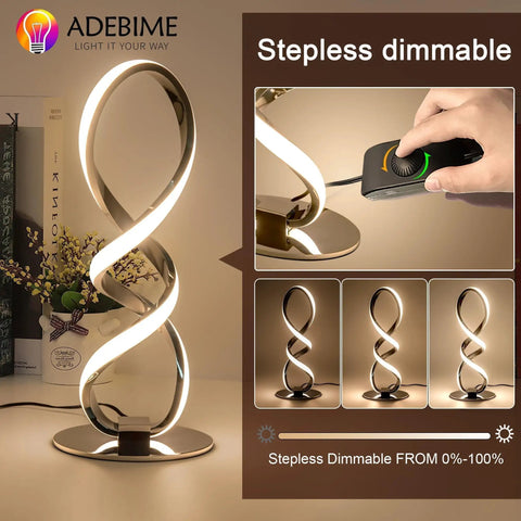 LED Spiral Bedside Lamp With Stepless Dimming 12W 3000K Warm White Modern Nightstand Desk Light For Bedroom And Living Room