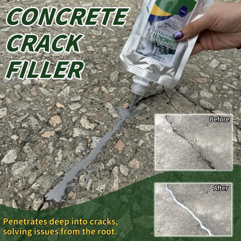 Applying Concrete Crack Filler High Elasticity Liquid Cement Sealant for Driveways, Walkways, and Patios on cracked surface.