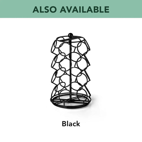 Black K Cups Pod Carousel Cup Holder With 24 Slots Spins 360 Degrees Lazy Susan Chrome Finish Kitchen Counter Organizer
