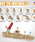 Brass pipe fittings kit, 105pcs; includes NPT adapters, elbows, tees, ball valve and plugs — front view