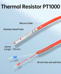 Thermal Resistor PT1000 with stainless steel probe and silicone cable, 50mm in length, 6mm diameter, labeled features