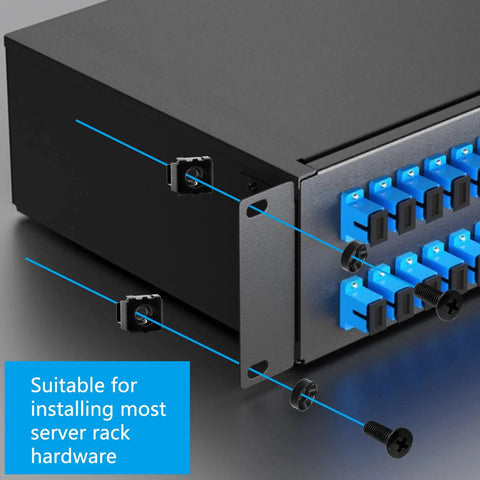 M5x16mm Rack Screws And Cage Nuts With Fender Washers Black Metric Server Mounting Hardware Kit installed on a rack.