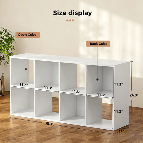 White 8 Cube Storage Organizer Stackable Modular Shelf For Living Room And Office Fits 11 By 11 Inch Bins Size Display