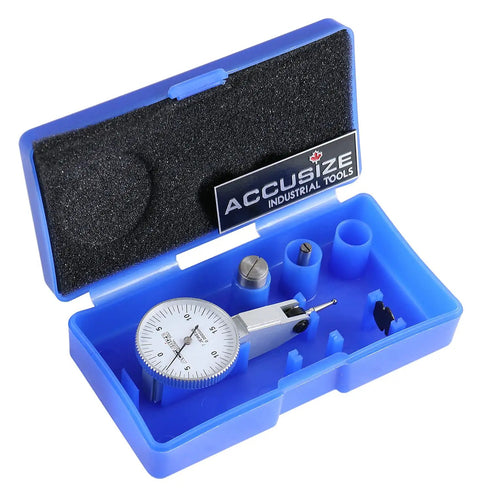 Dial Test Indicator 0.03in X 0.0005in Travel 0.03in With Fitted Box P900-S108 Dovetails On Top And Back For Dead-On Positioning Includes 3 Eighth Inch And 5 Thirty-Second Inch Clamps Fully Jeweled Movement Contact Point Adjustable 230 Degrees