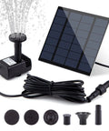 Separate Solar Panel Fountain Kit with 1.8W upgraded pump, 3m cable, and 4 nozzles for bird bath or garden ponds