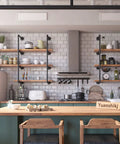 Industrial Wall Mount Pipe Shelves Kit 5 Tier Black Open Shelving Brackets for sleek open bookshelf storage in kitchen