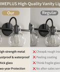 Comparison between PrimePlus high-quality vanity light with glass shade and regular version, highlighting material and service differences.