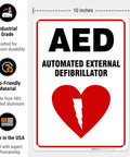 AED sign, 10x14 inches, HDPS plastic, automated external defibrillator with red heart