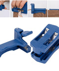 Boss Level Woodworking Edge Trimmer Kit With Twin Handles For Razor Flat Flush Cuts And Dead On Edge Banding on blue ergonomic handle.