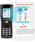 Heavy Duty Handheld Wireless Bar Code Scanner With Dead Fast Capture Rate And Fo Sho Reliable Data Transfer For Secure Stock Audits And Game Changing Warehouse Inventory Management displaying simplified interface and scan options.