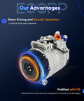 Premium Heavy Duty Ac Compressor Pump For Mercedes Benz C230 C240 C320 Cl500 Clk320 2006 To 2011 With Built In Clutch 7Seu17C side view displaying integrated oil fill and smooth operation.